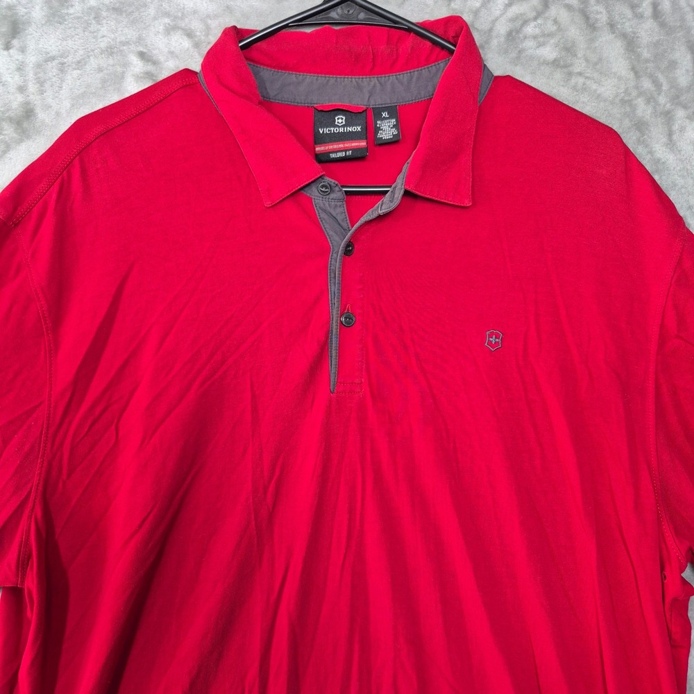 Victorinox Swiss Army Mens XL Red Tailored Fit Short Sleeve Polo Shirt Cotton